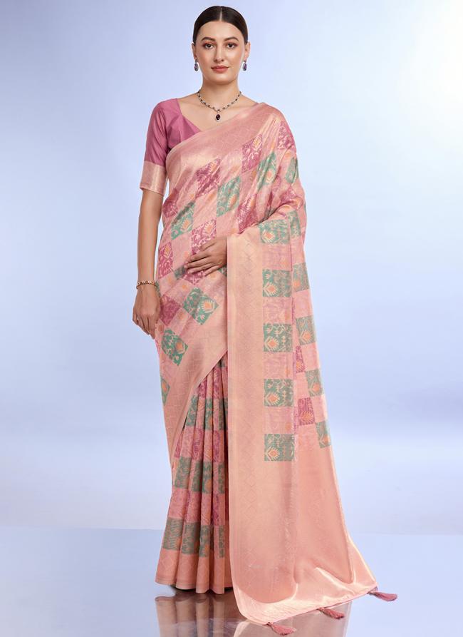 Cotton Pink Peach Daily Wear Weaving Saree